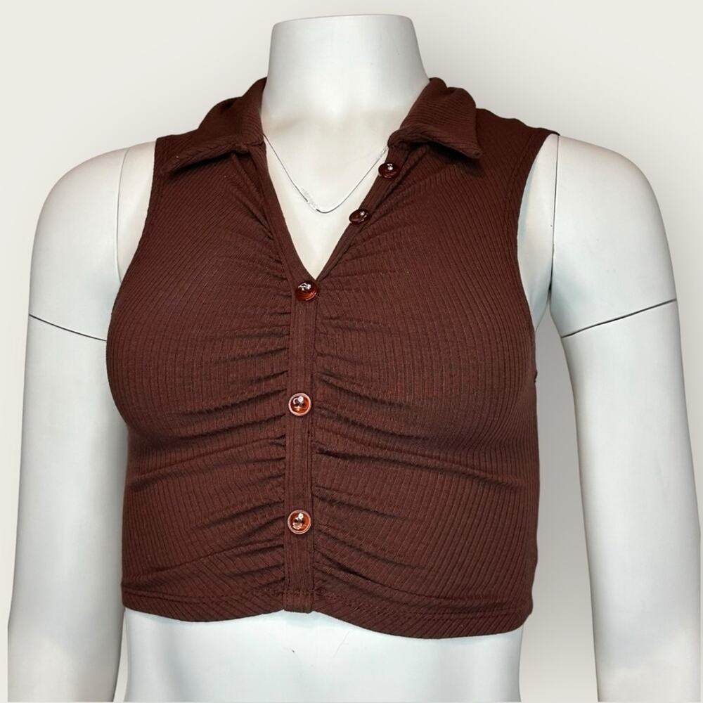 GUC | Fashion Nova | V-Neck Ribbed Crop Top | Brown | XS